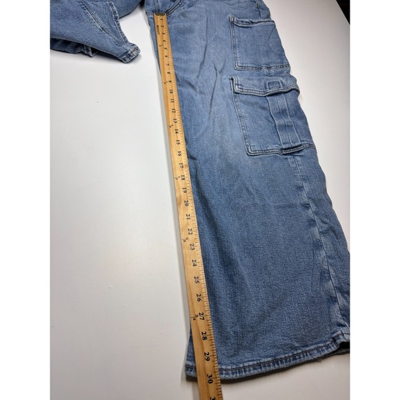 American Eagle Jeans 10 Blue Curvy Super High Rise Baggy Wide Leg Cargo - Picture 12 of 14